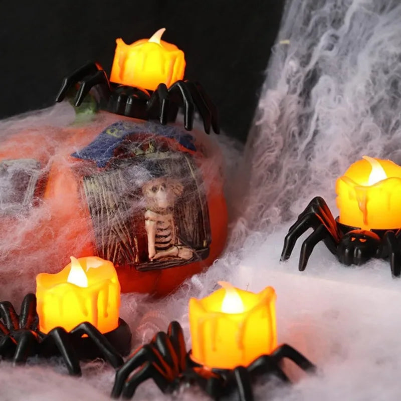 Halloween Spider LED Tea Lights – Flameless Battery Candle Holders