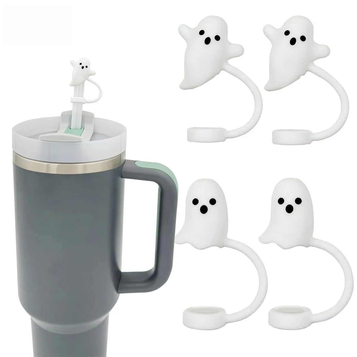 Cute Ghost Straw Covers Cap Compatible with Stanley Cup 30 40 oz, Reusable Drinking Straw Topper, Funny Tumbler Accessories Peaceful Pleasures Health and Wellness