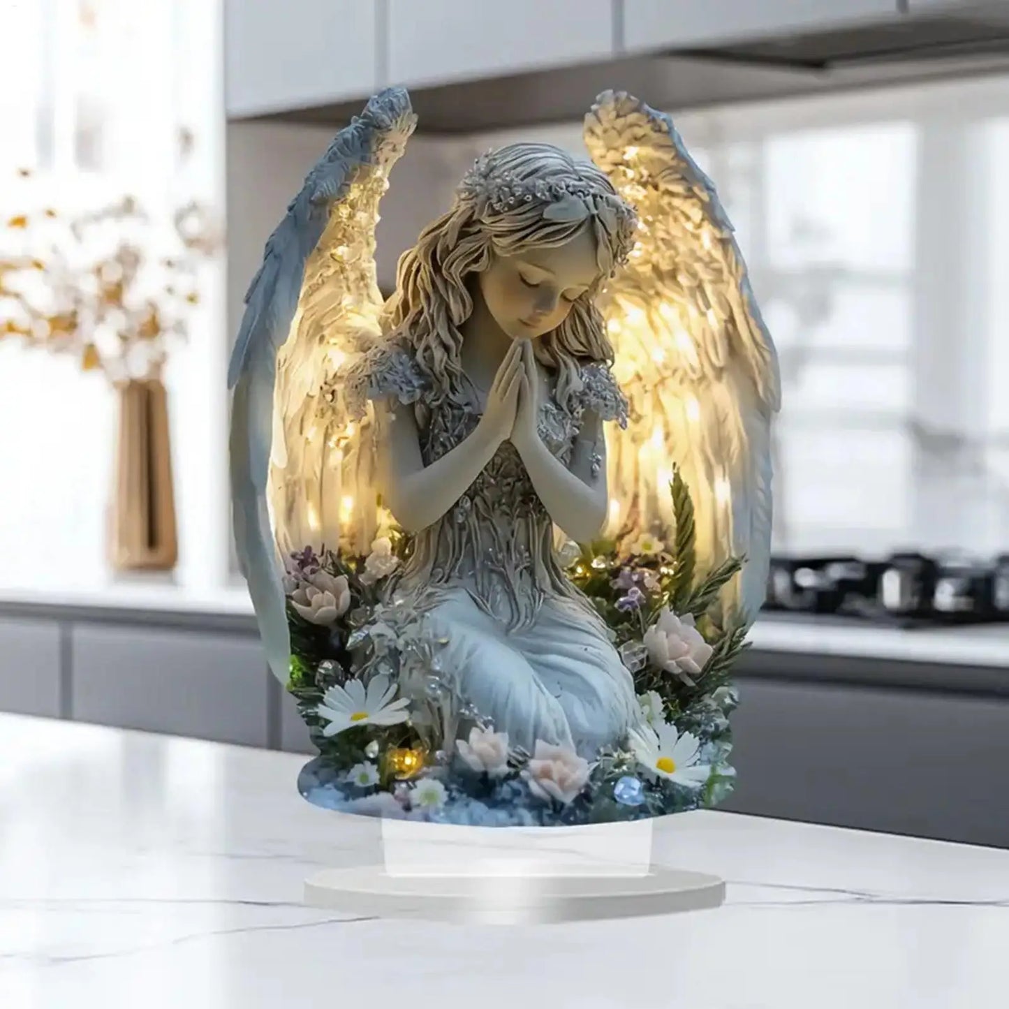 2D Prayer Angel Acrylic Tabletop Centerpiece | Spiritual Decor