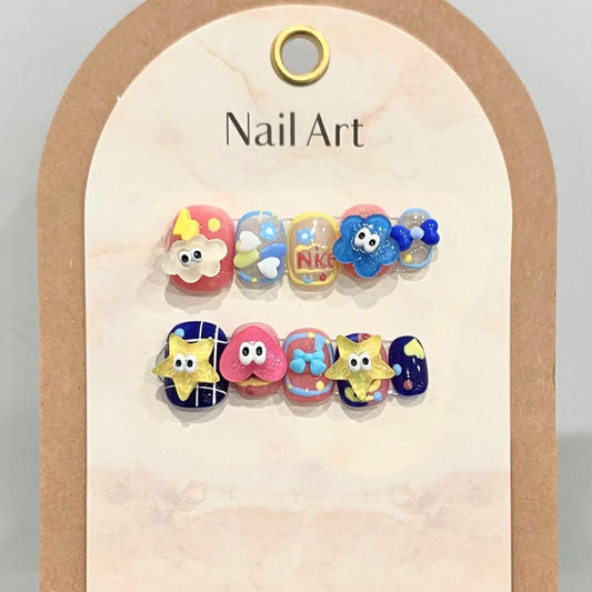 Handmade Press on Nails Cartoon Resin Star Cloud Decor False Nail Tips for Girls Wearable Sweet Short Fake Nail Patches 10pcs Peaceful Pleasures Health and Wellness L 1