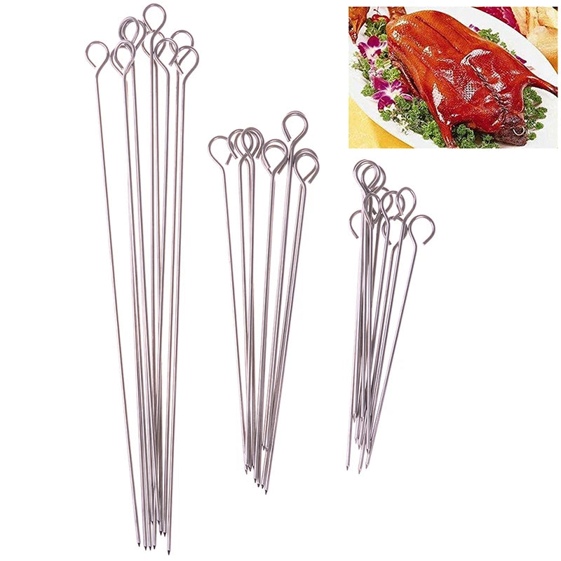 10-Pack Stainless Steel BBQ Skewers – Round Roasting Needles