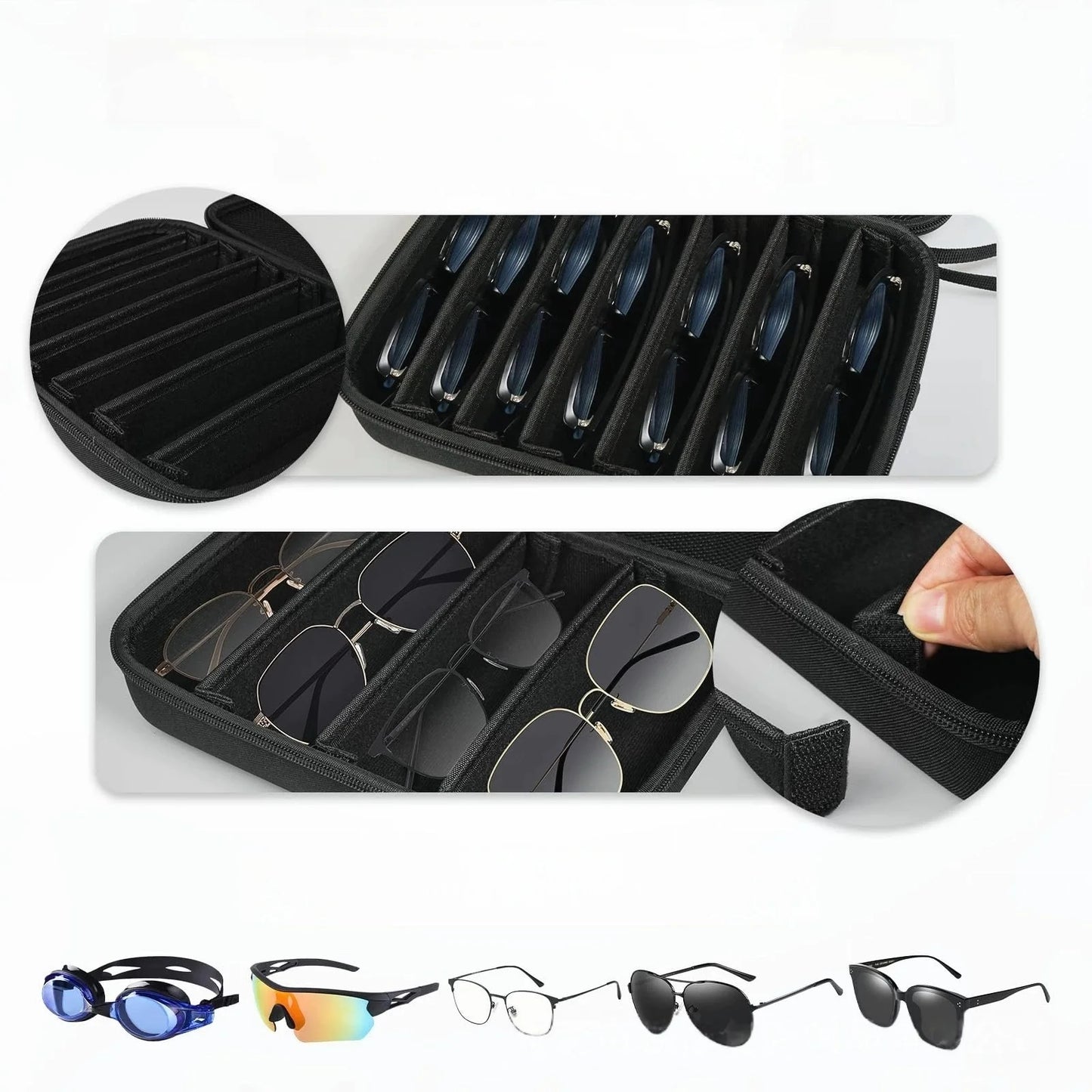 Hard Shell Travel Sunglasses Organizer | Multi-Slot Case