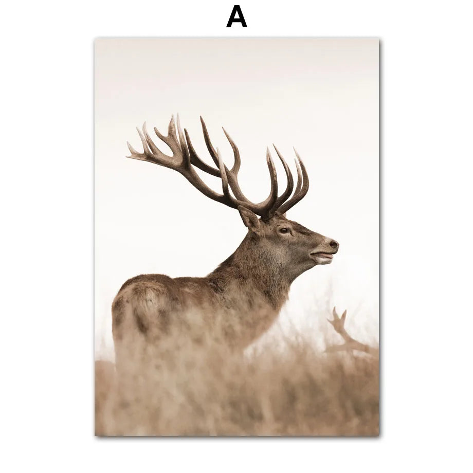 Mountain Deer Winter Landscape Canvas Wall Art | Unframed Print