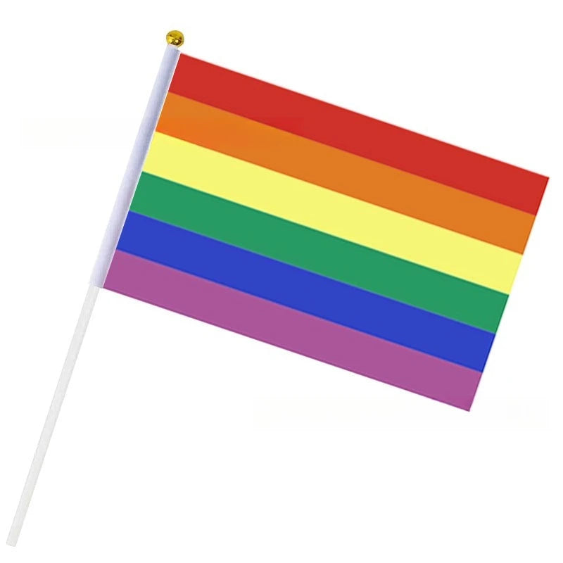 Mini Rainbow Hand Flags Sticks 14x21cm Pride Parade Celebration Party