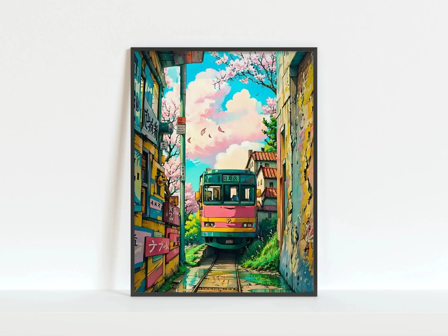 Retro Japanese Railway Landscape Canvas Print Tokyo Rainy Night Street Wall Art Poster for Modern Living Room Bedroom Home Decor Peaceful Pleasures Health and Wellness