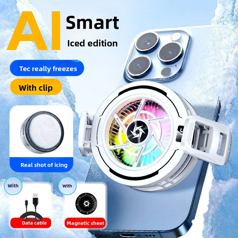 cooling phone fan 15w cell phone cooler radiator magnetic cell phone game cooler for cell phone portable fan cooler phone fridge Peaceful Pleasures Health and Wellness White with clip