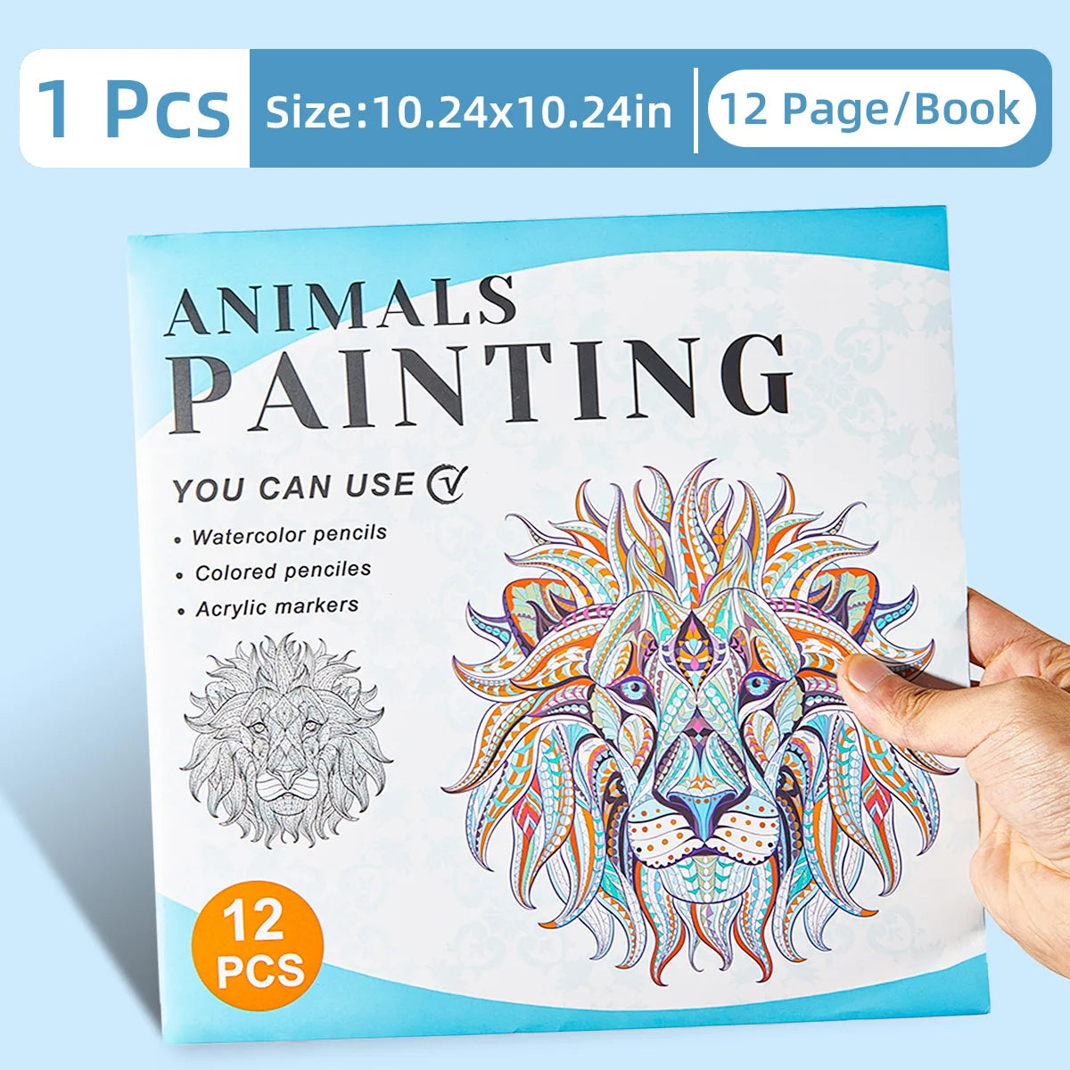 12 Page Animal Drawing Book Puzzle Watercolor Graffiti Adult Students