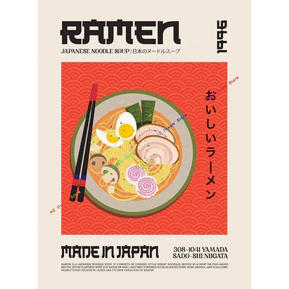 Ramen Food Traditional Asian Dumplings Noodle Soup Italian Pizza Mexican Food Tacos Sushi Bar Food Print Posters Kitchen Deco Peaceful Pleasures Health and Wellness 7 40x60cm