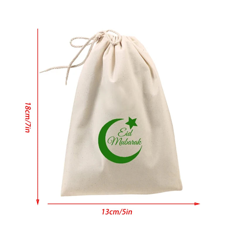 3-Pack Eid Mubarak Drawstring Favor Bags | Ramadan Party Gifts Holiday Favor Bags Peaceful Pleasures Health and Wellness