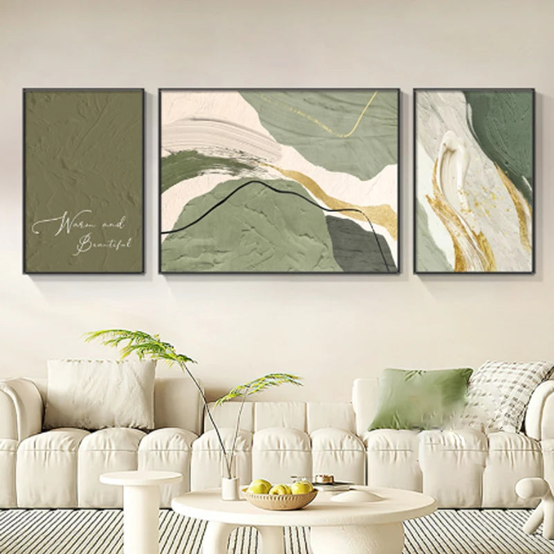 Abstract Canvas Wall Art, 100% Hand Drawn Abstract Lines, Living Room Triptych, Modern Room Decoration Large Wall Painting Peaceful Pleasures Health and Wellness