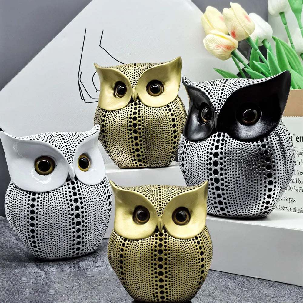 Resin Owl Statue – Black Owl Sculpture for Home & Office Decor