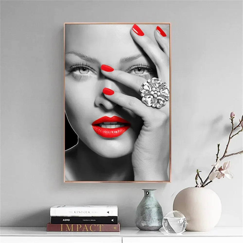 Red Lips Makeup Women Canvas Wall Art | Modern Fashion Print