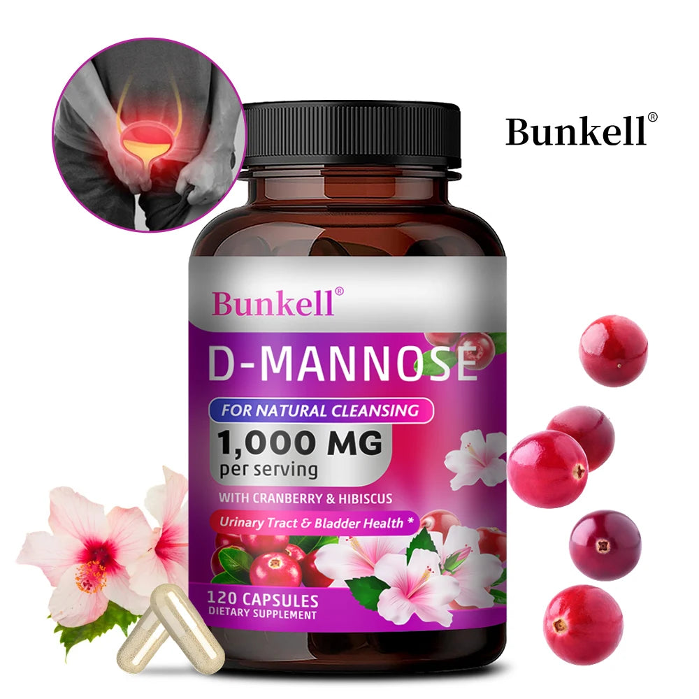 D-Mannose 1000mg Capsules - Cranberry, Hibiscus, Urinary Tract Health, Bladder Support, UTI Defense, Natural Cleansing & Detox Peaceful Pleasures Health and Wellness