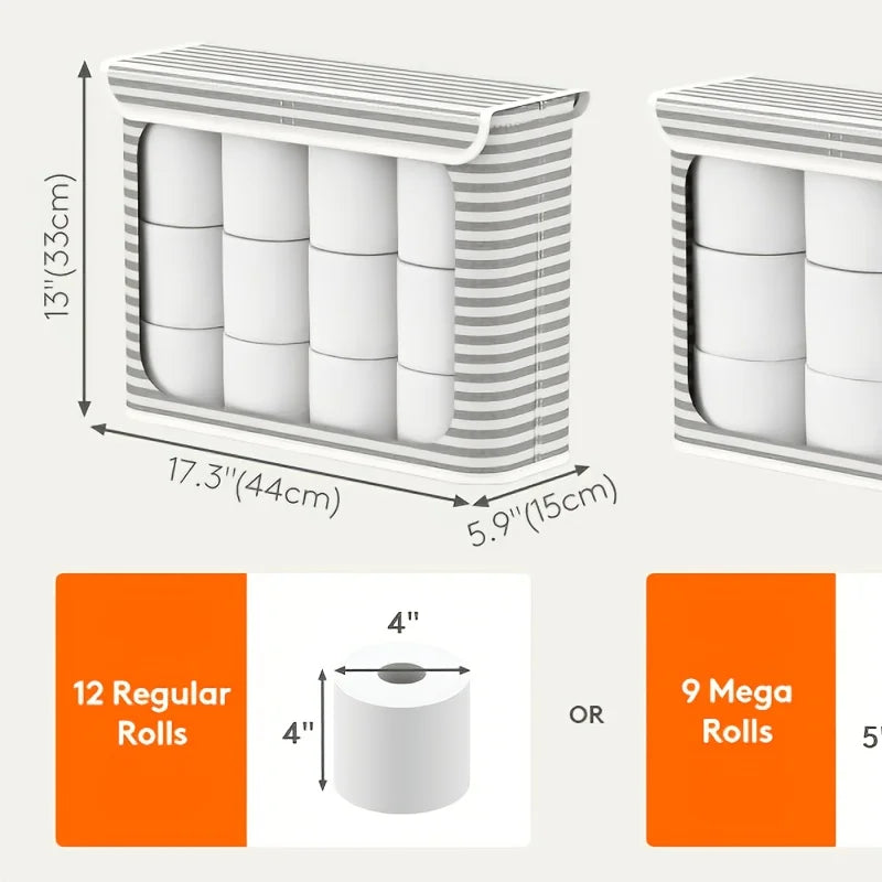 Foldable Fabric Toilet Paper Storage Basket with Lid | 12 Rolls