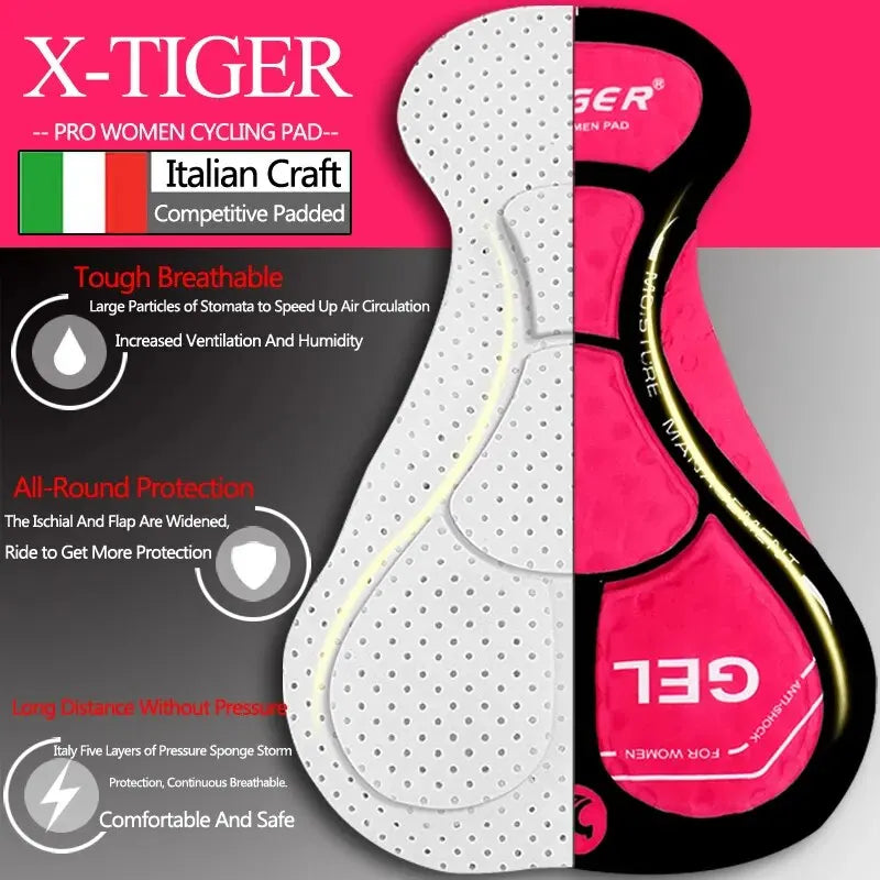 X-TIGER Women's 3D Gel Padded Cycling Shorts – MTB & Road Bike