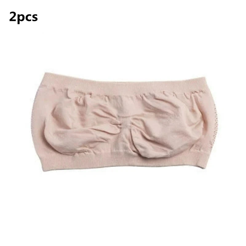 Lady's Sexy Strapless Crop Top Bra Bandeau Boob Tube Brassiere Summer Breathable Mesh Invisible Strapless without Chest Pad Wrap Peaceful Pleasures Health and Wellness Khaki 2pcs Free Size