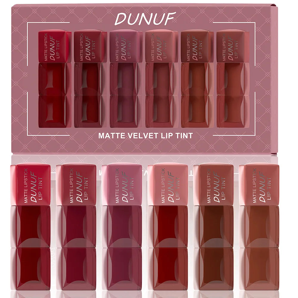 DUNUF 6-Piece Velvet Matte Liquid Lipstick Set – Waterproof Lip