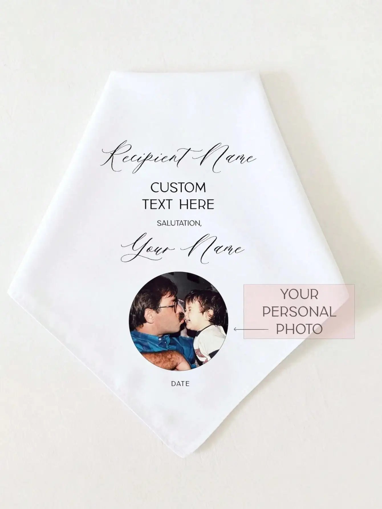 Custom Photo Handkerchief Personalized Cotton Hankie with Name Text Date 2 Sizes Gift for Mother Grandma Bride Groom Wife Peaceful Pleasures Health and Wellness 40x40cm white