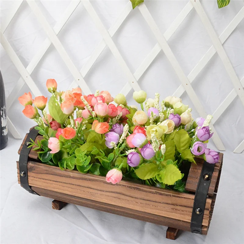 Y51A-Wood Flower Pots Wedding Decoration Carbonized Antiseptic Wood Flower Boxes Balcony Succulents Wooden Flower Pots Peaceful Pleasures Health and Wellness Photo Color B
