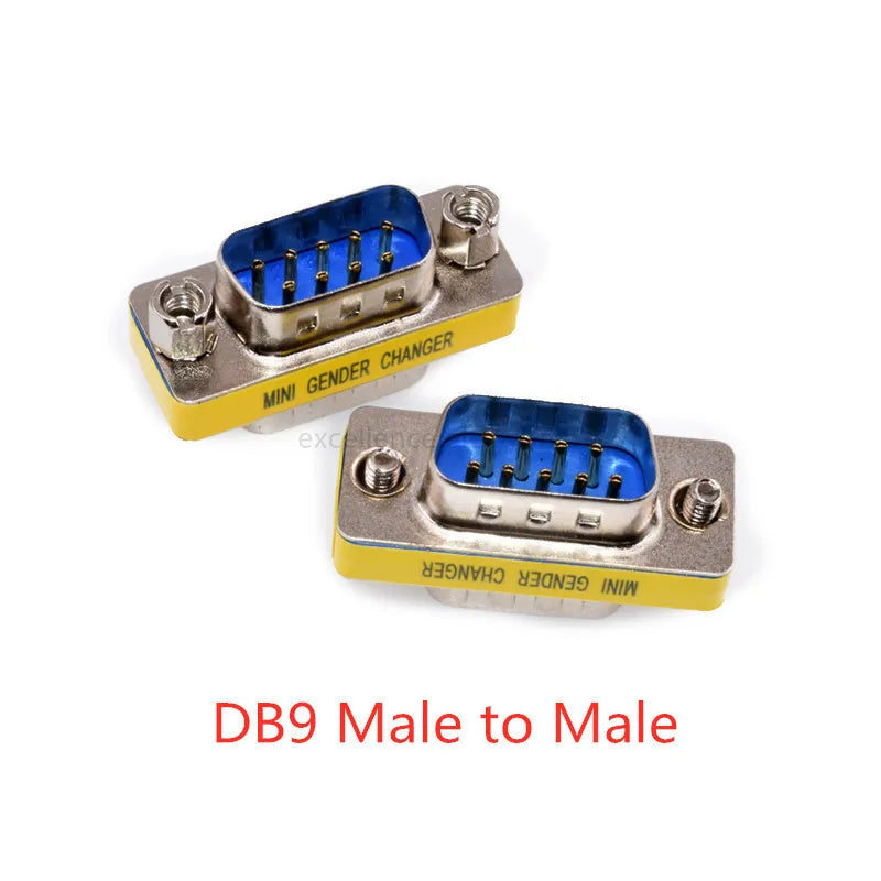 2PCS DB9 DB15 DB25 Gender Changer Adapter RS232 Com D-Sub To Male Female VGA Plug Connector 3Row 15Pin Peaceful Pleasures Health and Wellness DB9 Male to Male