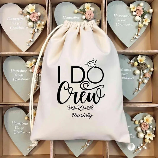 Personalized "I Do Crew" Drawstring Bags | 5-Pack Bridal Party Bridal Party Favor Bags Peaceful Pleasures Health and Wellness