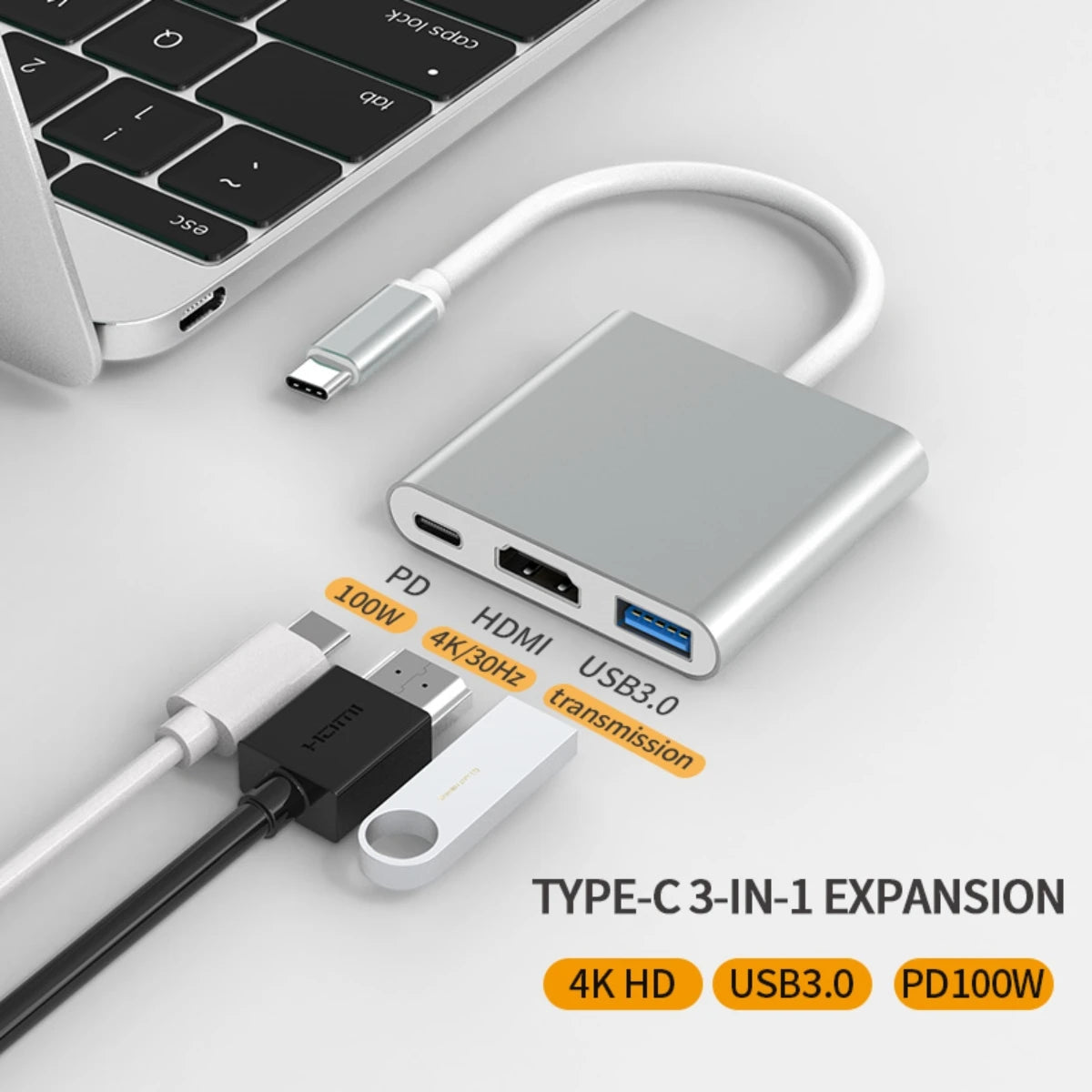 3-in-1 USB-C Hub: 4K HDMI, 100W PD & USB 3.0 | Gopala