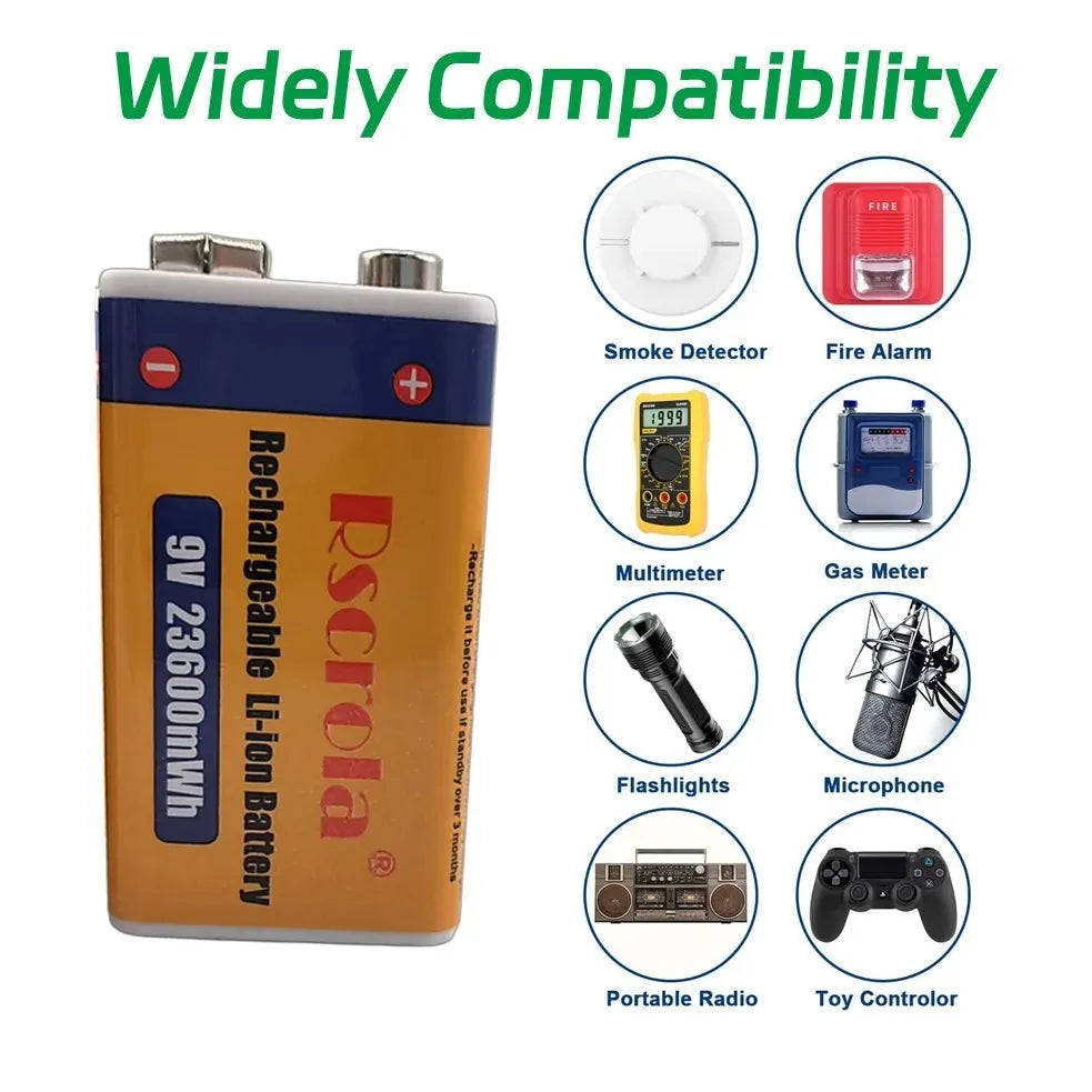 Rscrola 9V USB-C Rechargeable Battery 23600mWh Li-ion Constant Voltage for Guitar Pedal Smoke Detector Multimeter, Long Life Wit Peaceful Pleasures Health and Wellness