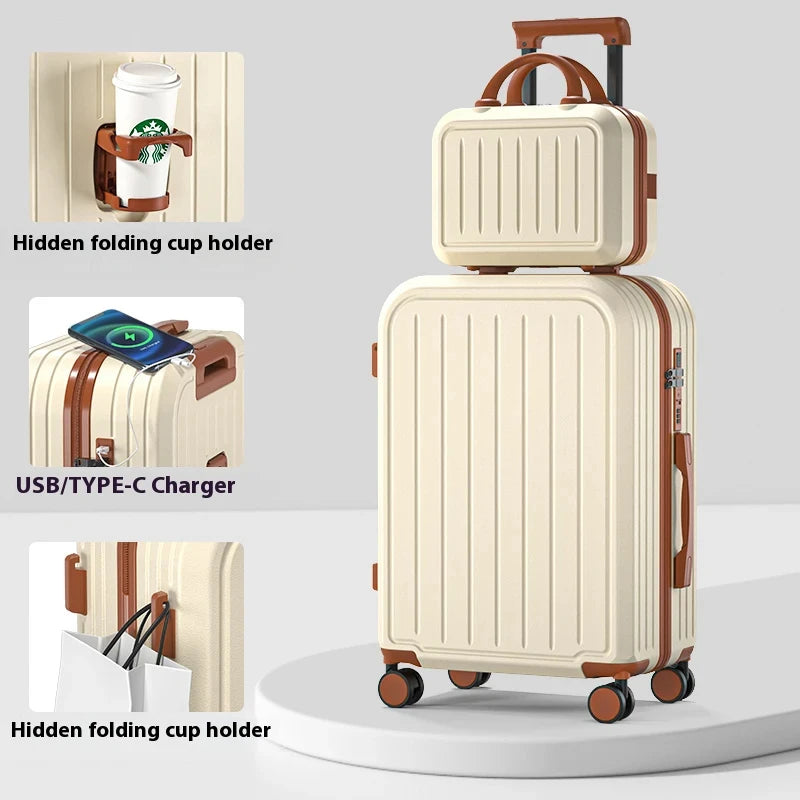 Pastel Color 20/22/24/26/28 Inch Carry On Luggage Set, 2-Piece Lightweight Spinner Suitcase, Girls' Matching Travel Bags Peaceful Pleasures Health and Wellness Beige-Box 28 inch