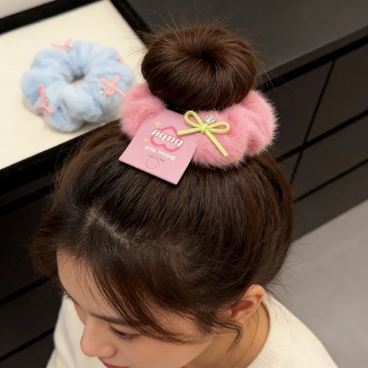 New Soft Bow Hair Scrunchie for Women New Style High Ponytail Plush High Elastic Hair Tie Rubber Band Versatile Hair Accessories Peaceful Pleasures Health and Wellness