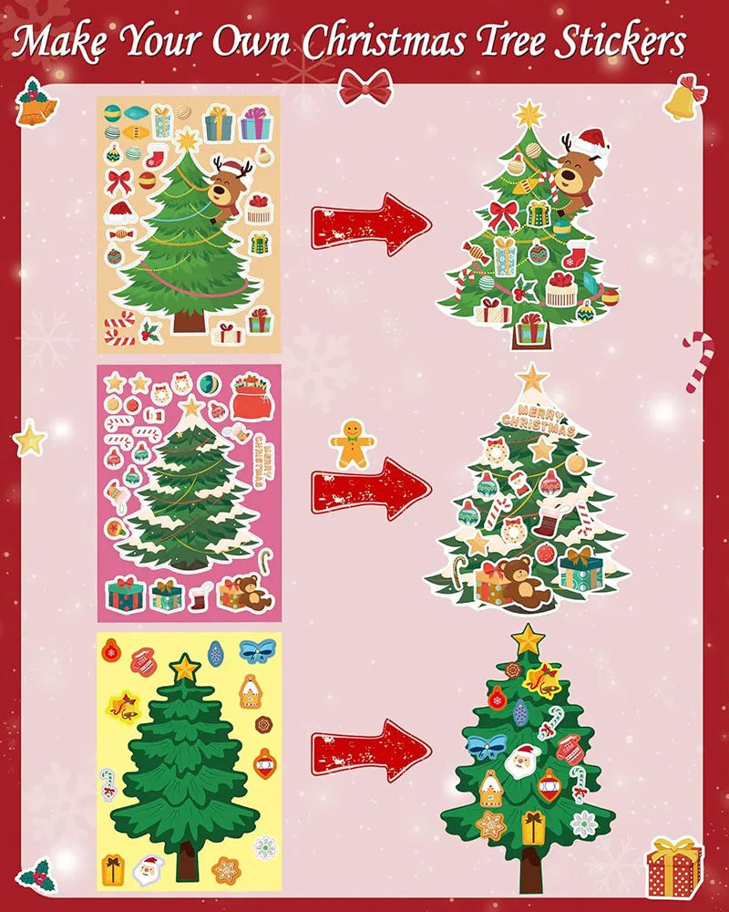 Christmas Tree Party Favors Stickers Kids DIY Puzzle Childern Gifts
