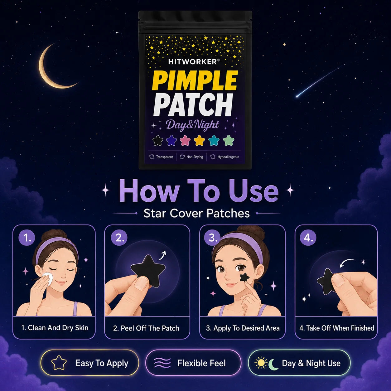 Star Hydrocolloid Spot Patches 240/720pcs – Cute Colorful Stickers