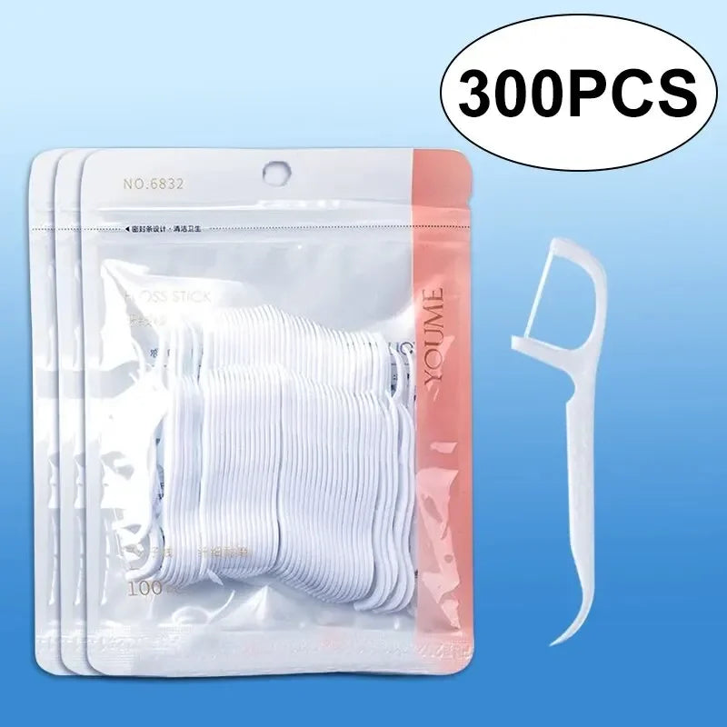 100/300/500pcs Disposable Dental Floss Stick Interdental Cleaning Line Proper Oral Care Portable Flosser For Daily Life Peaceful Pleasures Health and Wellness 300pcs