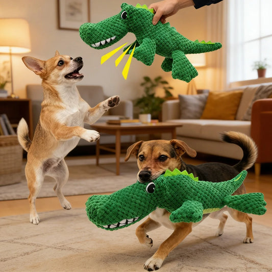 Squeaky Dinosaur Plush Dog Toy – Durable for All Dog Sizes