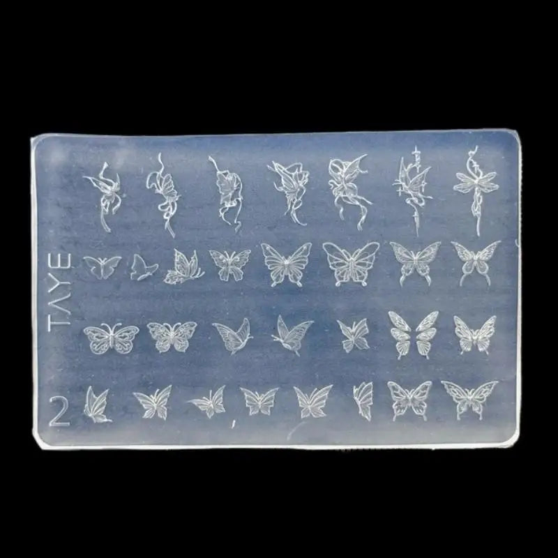 Vintage Flower Design 3D Nail Art Butterfly Mold, DIY Clear Silicone, Floral Frame Relief Manicure Tool Peaceful Pleasures Health and Wellness