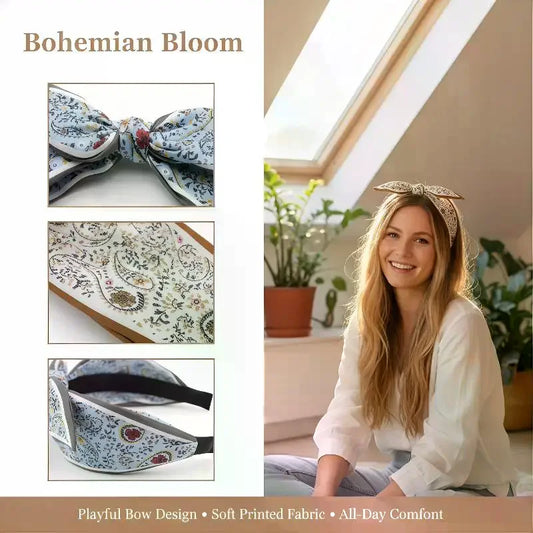 Floral Paisley Bohemian Rabbit Ear Headband | Stretchy Bohemian Headband Oasis Select