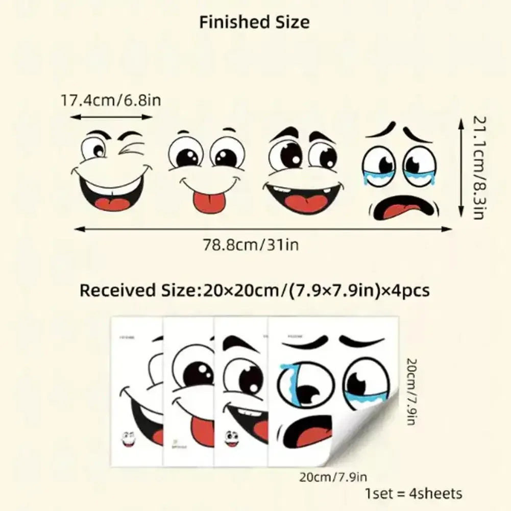 4pcs/Sheet Self-Adhesive Cartoon Expression Decals - Plastic Surface Compatible Waterproof Sticker for Home Kitchen Office Decor Peaceful Pleasures Health and Wellness