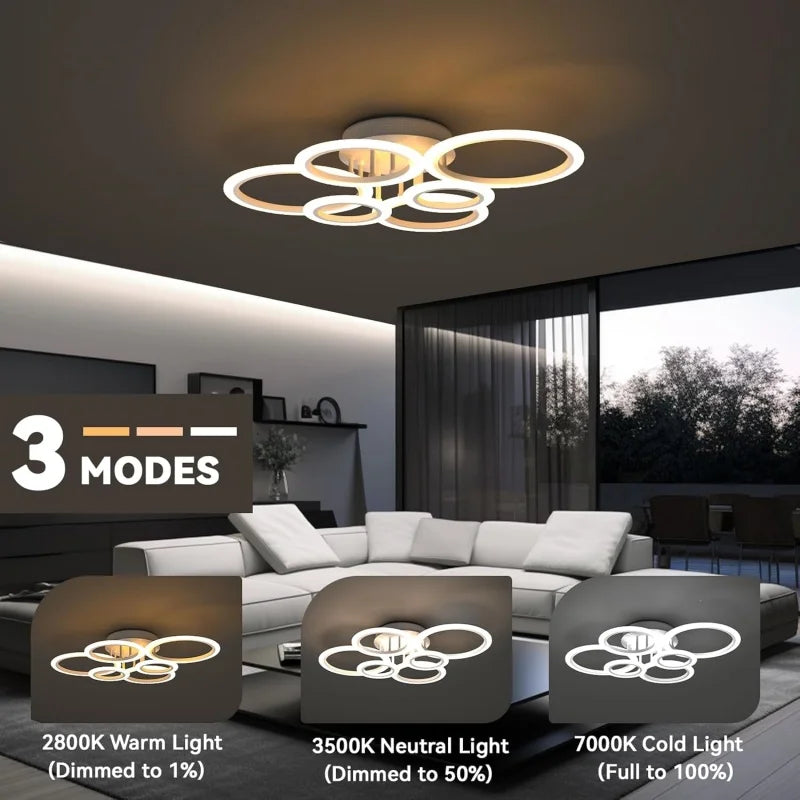 Modern 6-Ring LED Flush Mount Ceiling Light | Dimmable Remote