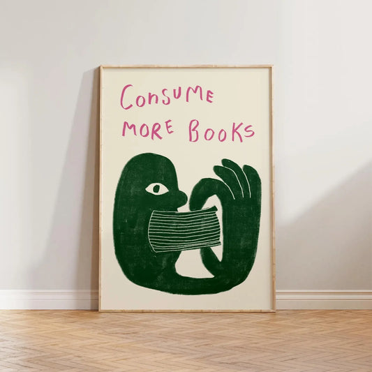 Retro "Consume More Books" Canvas Wall Art | Book Lover Gift Canvas Wall Art Peaceful Pleasures Health and Wellness WS10151 40x50cm Unframed