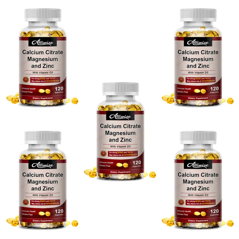 Calcium Magnesium Zinc Capsules with Vitamin D3 – Bone & Cell Health Dietary Supplements Peaceful Pleasures Health and Wellness 120pcs 5bottles United States