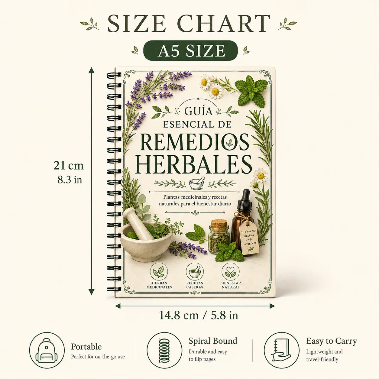 Spanish Herbal Remedies Guide A5 Spiral Notebook Natural Wellness