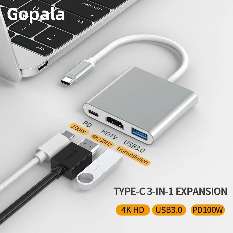 3-in-1 USB-C Hub | 4K HDMI, USB 3.0 & 100W PD Charging