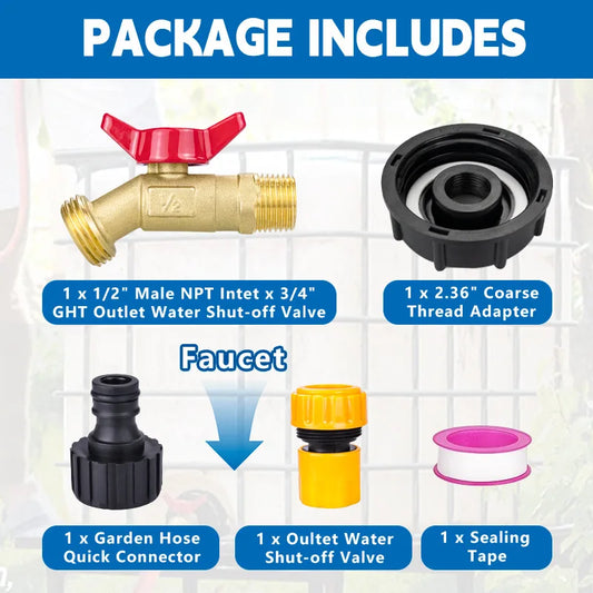 IBC Tote Tank Adapter | Male Thread Drain Hose Connector Valve Tank Hose Adapter Oasis Select