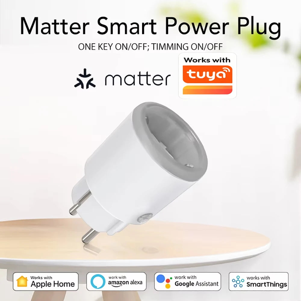 TUYA Smart Plug Matter Wi-Fi Socket 16A Smart Timer Outlet Power Monitor Support Homekit Work With Google Home Alexa Peaceful Pleasures Health and Wellness