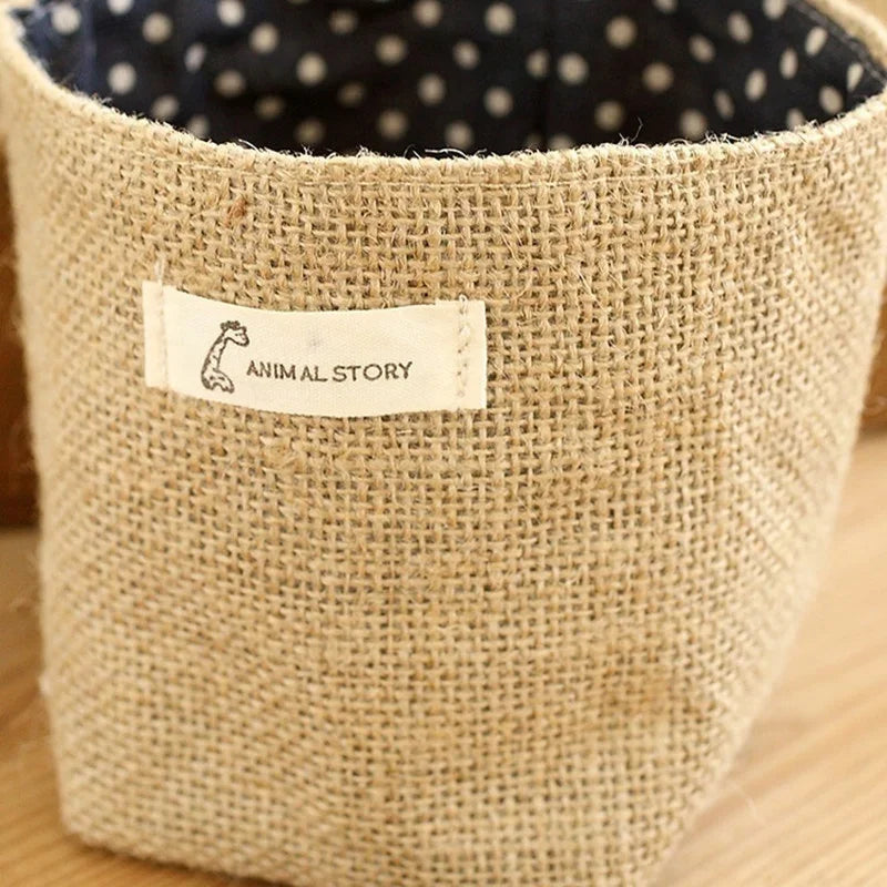 Desktop Jute Storage Bag Cotton Linen Basket Sundries Box Handle