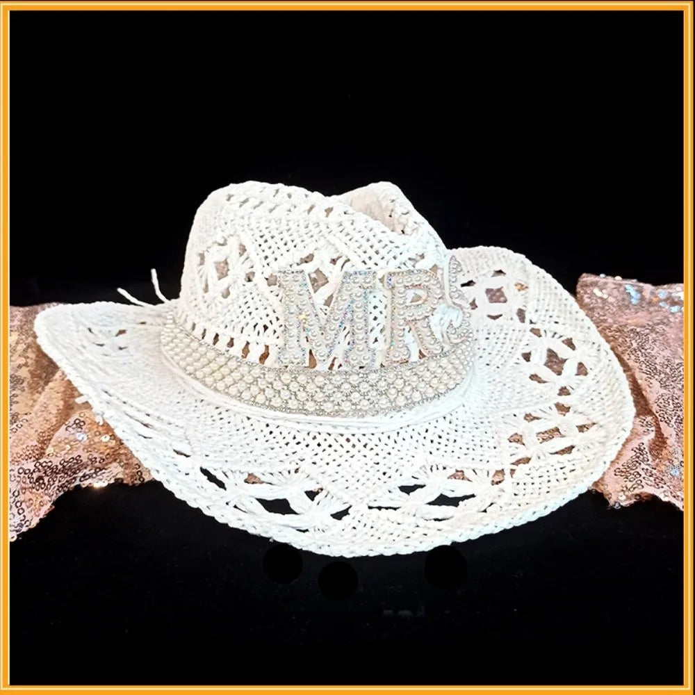 Rhinestone Bride Cowboy Hat – Crochet Western Cowgirl Party Hat