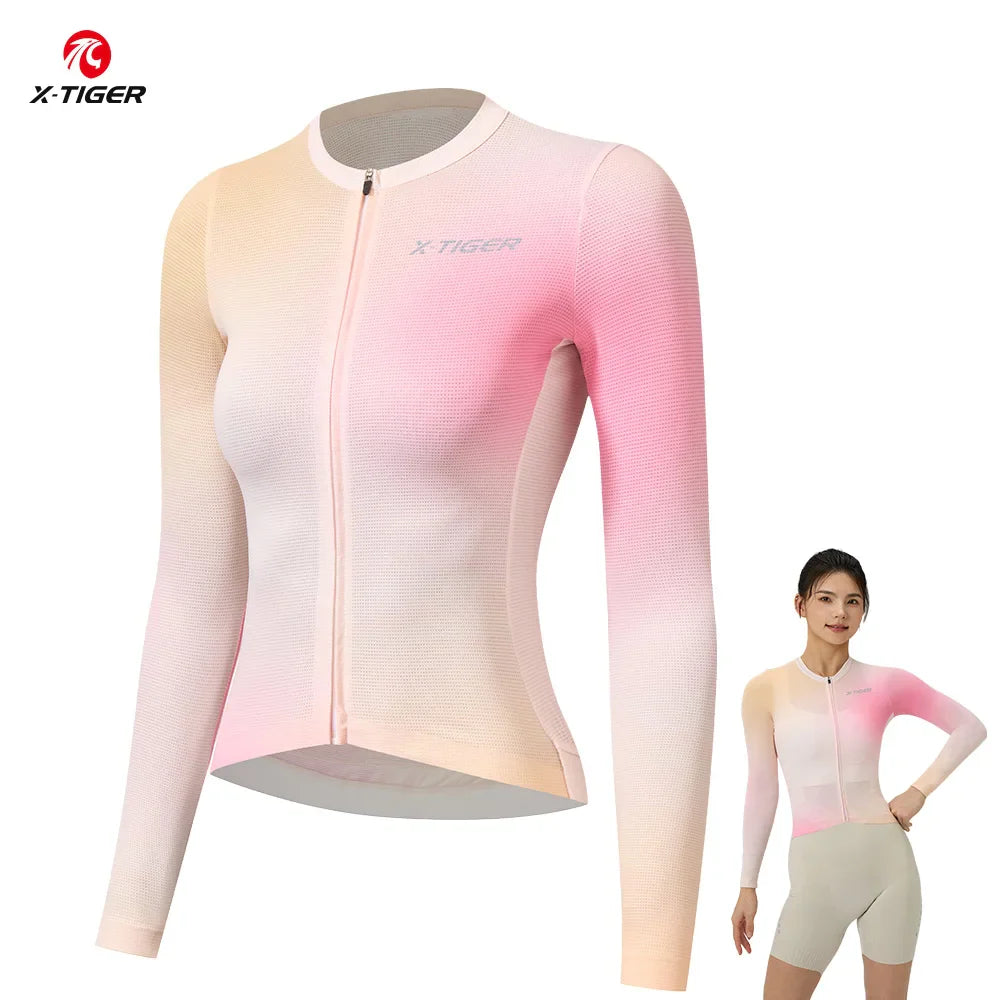 X-TIGER Women's Long Sleeve Cycling Jersey SPF 50+ | 3 Pockets