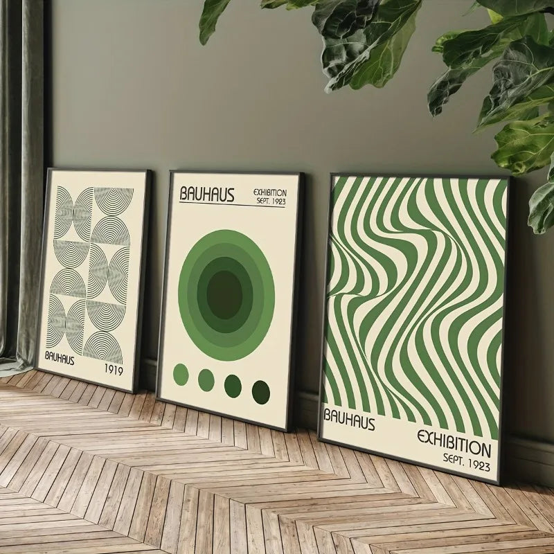 3pcs Bauhaus Geometric Wall Art Prints, Minimalist Modern Posters, Mid-Century Artwork Unframed Canvas Art Set for Living Room Peaceful Pleasures Health and Wellness