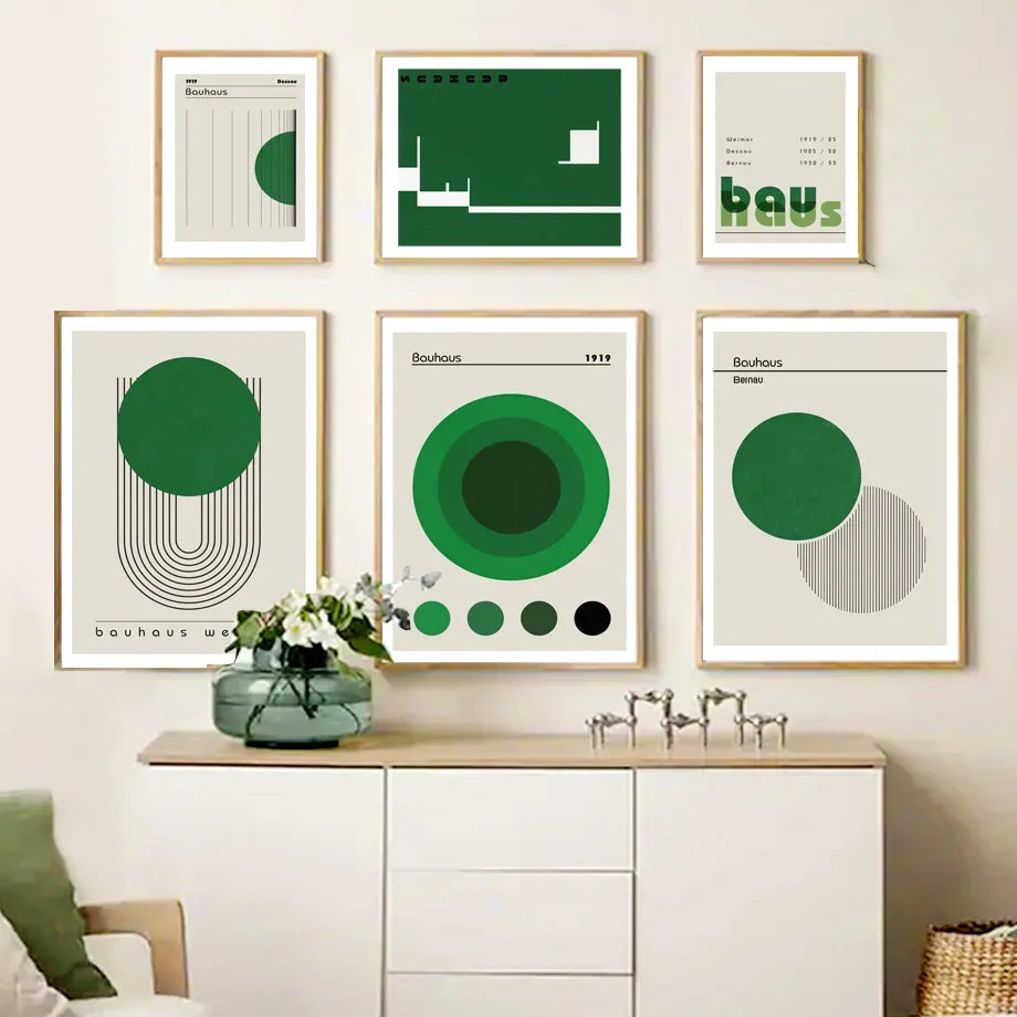 Scandinavian Bauhaus Abstract Green Canvas Wall Art Print