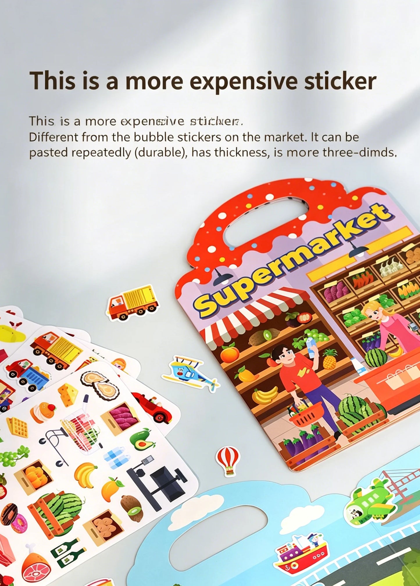 Reusable Sticker Books Kids Ages 3-6 Portable Travel Activity Book
