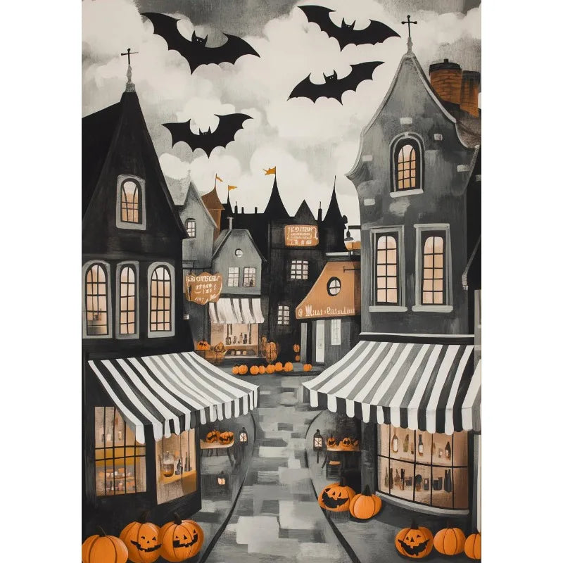 Halloween Ghost Town Canvas Wall Art | Whimsical Fall Print